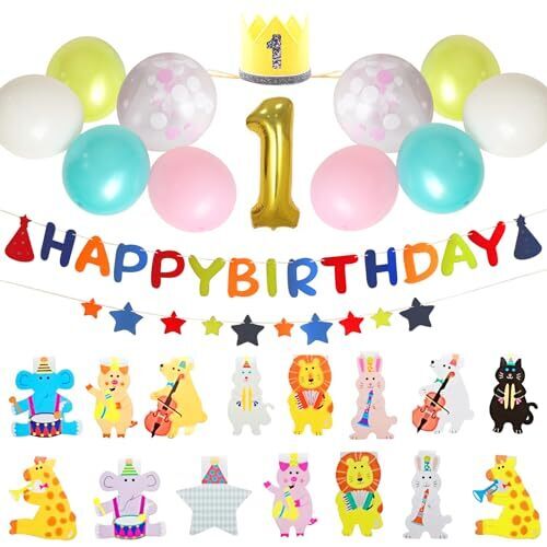 [alamer] ガーランド 飾り付け 誕生日 バースデー セット 風船 バルーン パーティー デコレーション 数字 装飾 男の子 女の子 (1歳),1歳誕生日,写真,