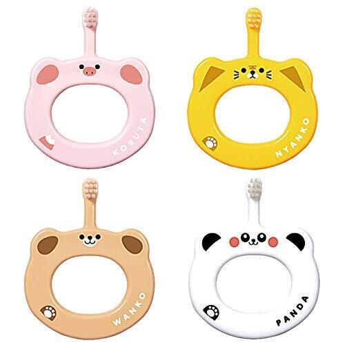 Ci ベビー 歯ブラシ 動物柄 リング 4本セット (ブタ、パンダ、ネコ、イヌ),赤ちゃん,歯ブラシ,
