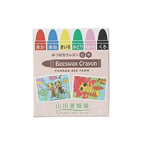 山田養蜂場 みつばちクレヨン 6色(紙箱)（あか/きいろ/みどり/あお/ももいろ/くろ）,1歳,クレヨン,