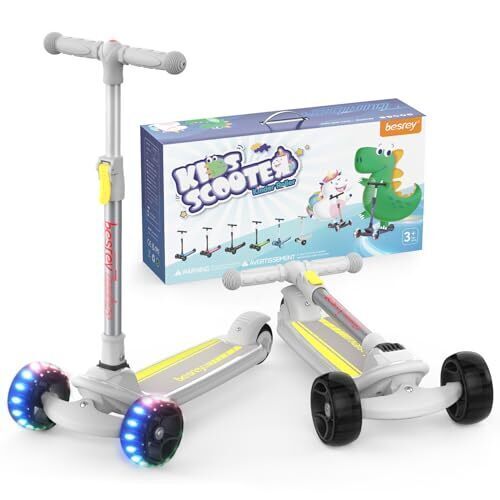besrey キックスクーター キックボード 子供 ３輪 LED光るホイール 静音タイヤ 4階段高さ調整 折りたたみ フットブレーキ コンパクト 軽量 持ち運び便利 ギフト包装 プレゼント,キックボード,子ども,