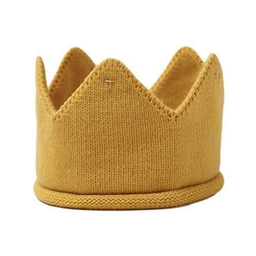 A-CRAFT ベビー ニット クラウン 王冠 記念 撮影 誕生日 バースデー セレモニー 結婚式 お宮参り 退院 結婚式 赤ちゃん (イエロー),ハーフバースデー,