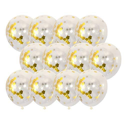 regalo スターコンフェッティーバルーン (12個) 誕生日 飾り付け 風船 キラキラ クリア 星 (ゴールド),ハーフバースデー,