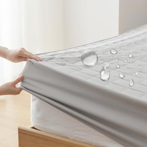 クモリ(Kumori) 防水ボックスシーツ シングル 防水シーツ 防水敷きパッド パッド一体型 1枚3役 全周ゴム付き 着脱簡単 おねしょシーツ 介護シーツ 失禁対策 抗菌防臭防ダニ 介護用 ベビー用 洗える オールシーズン マットレスカバー ベッドシーツ （シングル・100X200cm ライトグレー）,おねしょ,対策,グッズ