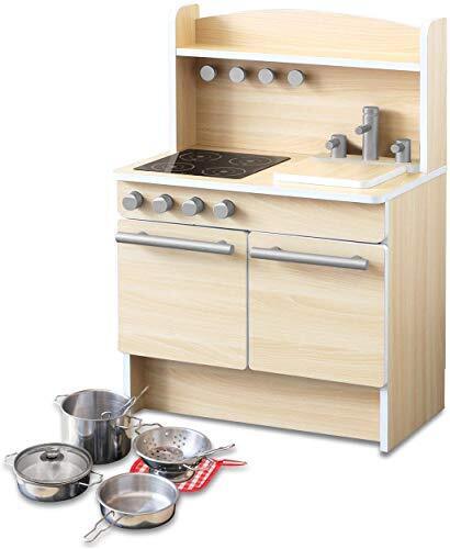 RiZKiZ ままごと キッチン 木製 選べる食材 鍋 おもちゃセット ままごとセット ごっこ遊び 子供 子ども 台所 コンロ シンク おもちゃ 玩具 木製ままごと お料理 食材 知育玩具 かわいい プレゼント キッズ [ビーチ] [キッチン&ステンレス製お鍋セット],おままごと,キッチン,