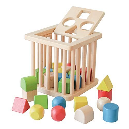 木製おもちゃのだいわ 積木バスケット ２歳 3歳 25ピース 色認識 形状認識 積木 木製 積み木 0歳 1歳 木製おもちゃ 木のおもちゃ ブロック 知育 型はめ はめ込み 形ハメ カラフル積木 教育玩具,知育玩具,2歳,