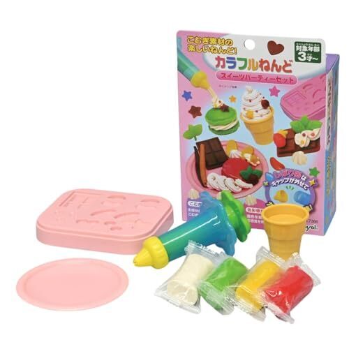 トイローヤル カラフルねんど スイーツパーティーセット (よく使う色 / 4色) こむぎ素材のねんどセット (高発色/乾きにくい) 小麦粘土 ごっこ遊び,小麦粘土,