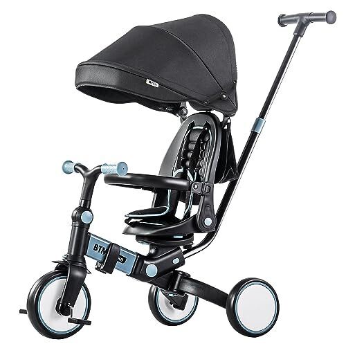 BTM 子供用三輪車 折りたたみ 三輪車 カバー ベビーカー 手押し棒付き 7in1 バイク 安全ベルト 三輪車のりもの 1歳 2歳 3歳 超軽量 座面回転 ハンドル調整可能 自転車 おもちゃ 乗用玩具 幼児用 赤ちゃん 組み立て簡単 誕生日プレゼント,赤ちゃん,三輪車,