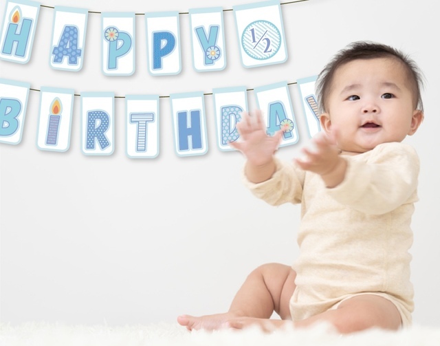 合成ガーランド使用イメージ,ハーフバースデー,テンプレート,無料