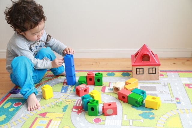 ブロックで遊ぶ男の子,おもちゃ,2歳,