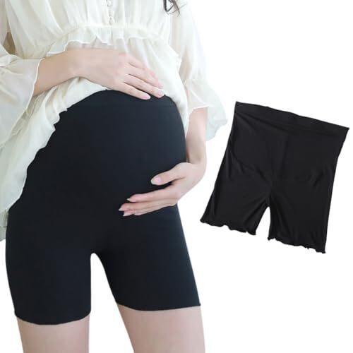 [MarineBlue] [マリンブルー] マタニティ レギンス 春夏 夏用 薄手 スパッツ ショートパンツ ショートレギンス 3分丈 リブレギンス L ブラック,妊婦,暑さ対策,