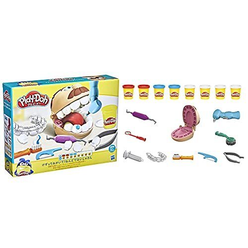 プレイ・ドー けずってみがいて！ ねんどではいしゃさん、3才以上の子供向けのねんど 10個のツールとねんど6缶（各56.6 g）、プレイ・ドーセット 子供のおもちゃ,ごっこ遊び,おもちゃ,