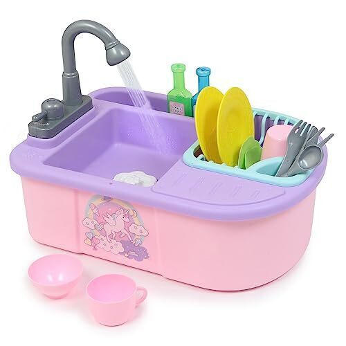 マザーガーデン 水が出る じゃぶじゃぶキッチン おままごと キッチンセット 水遊び おもちゃ 水 循環 ユニコーン アクアプレイ テーブル,2歳,女の子,プレゼント