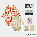 2P 長袖ボディシャツ マーキーズ markeys 子供服 キッズ ベビー 男の子 女の子 ロンパース カバーオール 総柄　イラスト 肌着 出産祝い プレゼント 2024AW【メール便対象／日時指定不可】,ベビー服,ブランド,