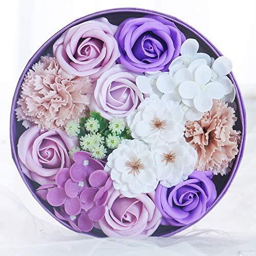 ソープフラワー ラウンドボックス 枯れない花 母の日 ギフト 花 誕生日 プレゼント 女性 彼女 バラ 造花 母 結婚記念日 結婚祝い バレンタイン ホワイトデー 薔薇 ローズ 敬老の日 お祝い 贈り物 記念日 お見舞い 入学 卒業 転居 転職 退職 インテリア 石鹼花 人気 シャボンフラワー カーネーション (パープル),妊娠中,プレゼント,