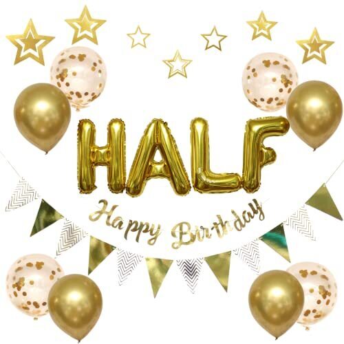 La Kissa ハーフバースデー 男の子 女の子 飾り バルーン 誕生日 飾り付け 選べるカラー 風船 セット (ハーフバースデー, ゴールド),ハーフバースデー,