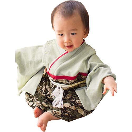 Sweet Mommy 袴 ロンパース ベビー 着物 カバーオール 日本製和柄ちりめん オーガニックコットン身頃 男の子 端午の節句 こどもの日 お宮参り お食い初め 初節句 七五三 ブラック 50-70,お宮参り,