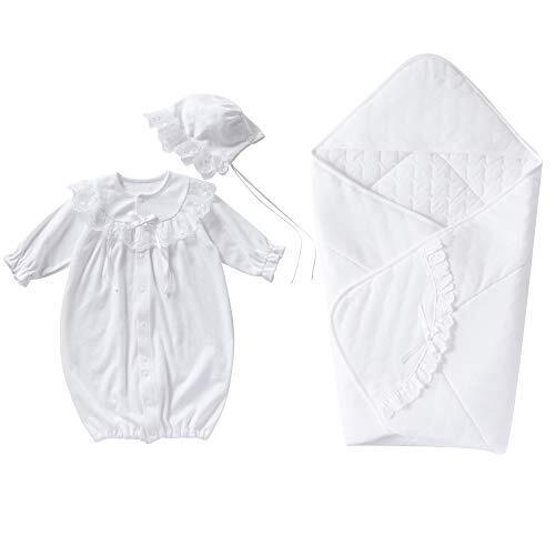 cremé de coco 3点セット オーガンジー レース セレモニー ドレス ［ツーウェイオール/帽子/アフガン］ 新生児 赤ちゃん [オールシーズン使用可] 日本製 50-70cm（オフホワイト）,お宮参り,