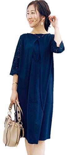 Milk tea マタニティ 授乳服 ワンピース レース袖・ビューティジャージーワンピース ネイビー お宮参り お呼ばれ フォーマル ワンピ 7分袖マタニティドレス,お宮参り,